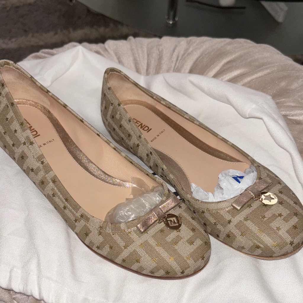 Fendi Beige Patterned Loafers With Gold Ff Accents